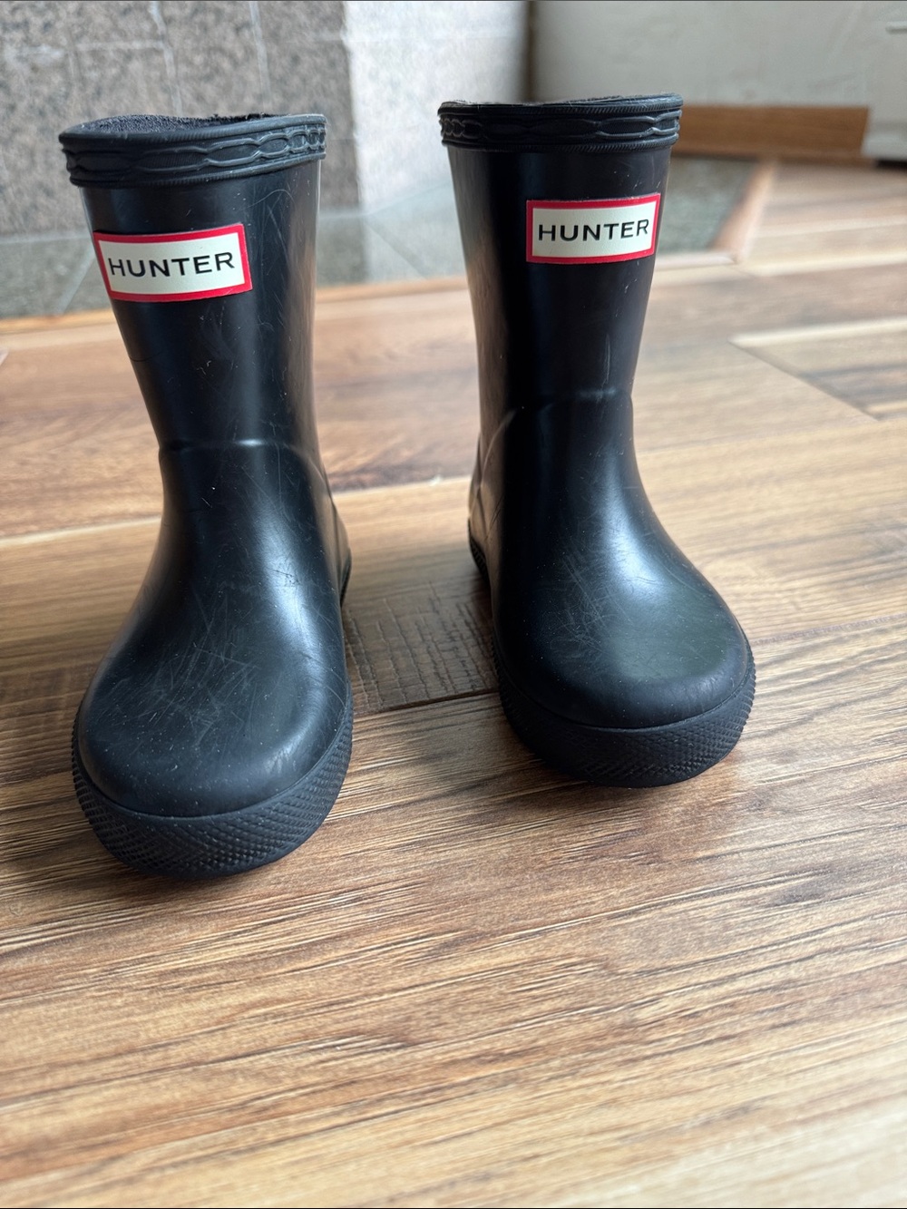 Hunter Black Kids Rubber Rain Boots with Logo